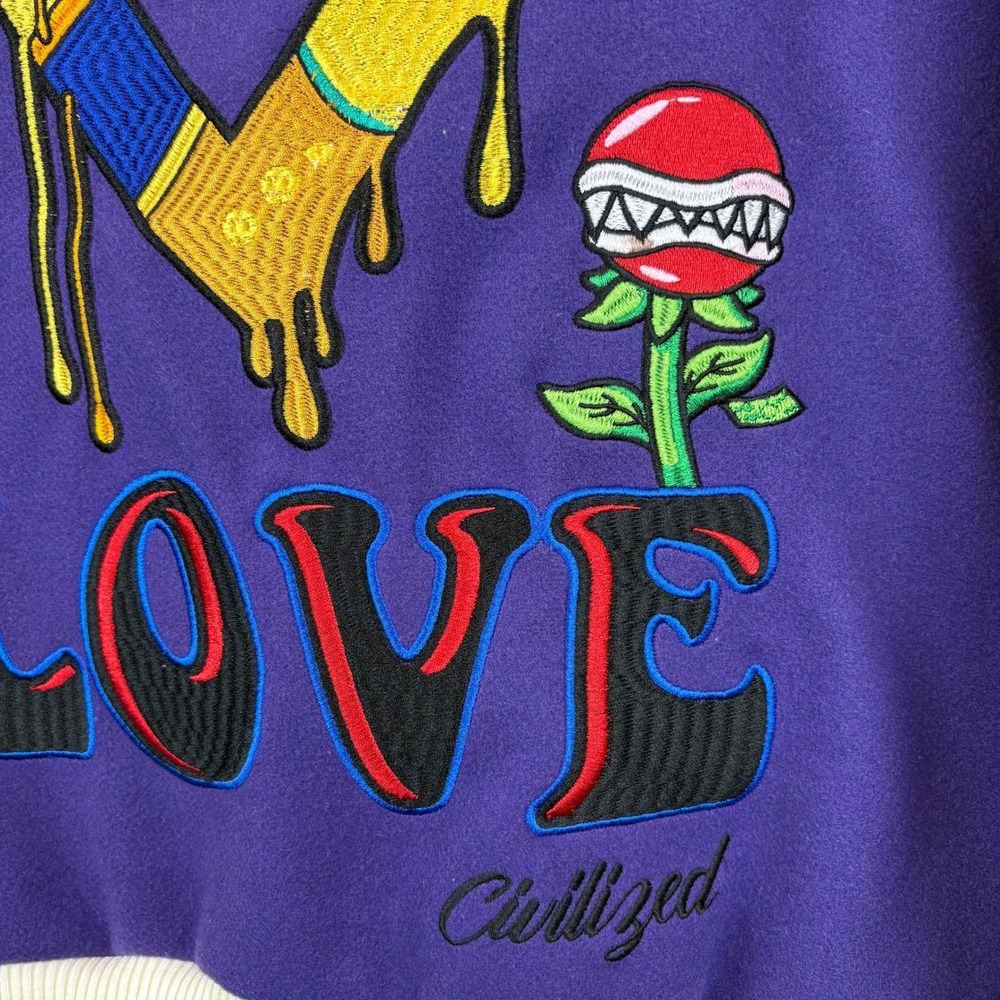 Civilized Self Love Varsity Jacket Small Purple Embroidered Letterman Bomber -S - Picture 11 of 16